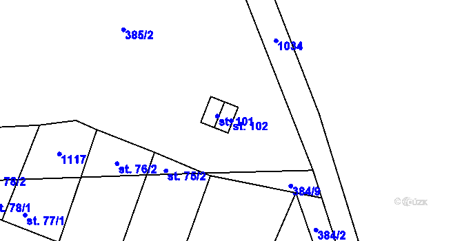 Parcela st. 102 v KÚ Jiřetice u Neustupova, Katastrální mapa