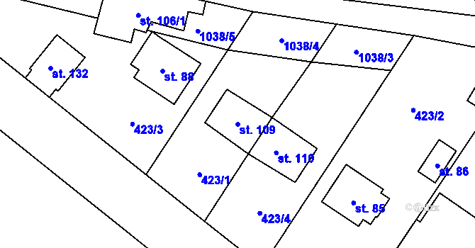 Parcela st. 109 v KÚ Jiřetice u Neustupova, Katastrální mapa
