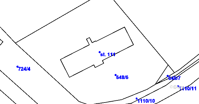Parcela st. 111 v KÚ Jiřetice u Neustupova, Katastrální mapa