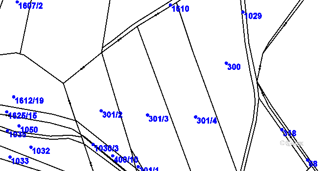 Parcela st. 301 v KÚ Jiřetice u Neustupova, Katastrální mapa