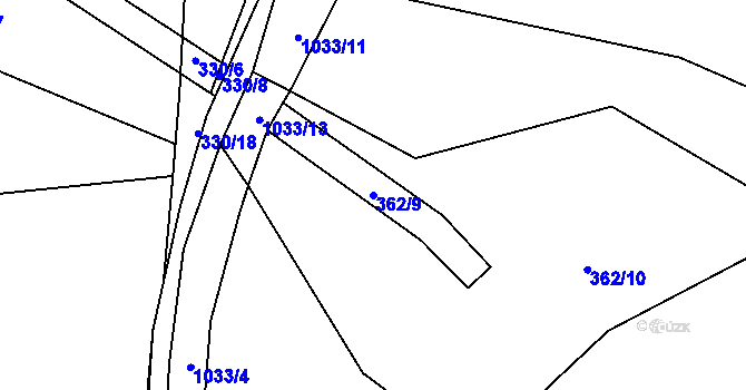 Parcela st. 362/9 v KÚ Jiřetice u Neustupova, Katastrální mapa