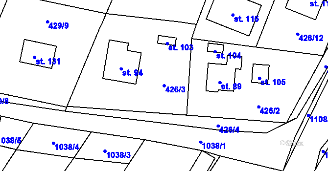 Parcela st. 426/3 v KÚ Jiřetice u Neustupova, Katastrální mapa