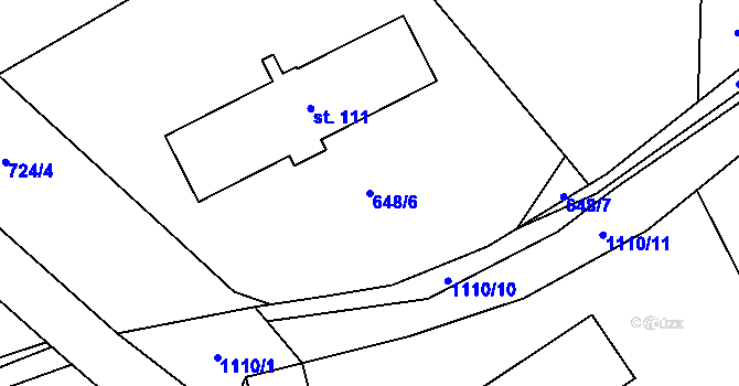 Parcela st. 648/6 v KÚ Jiřetice u Neustupova, Katastrální mapa