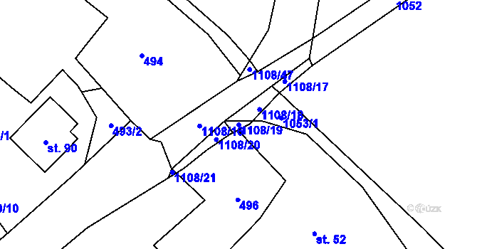 Parcela st. 1108/19 v KÚ Jiřetice u Neustupova, Katastrální mapa