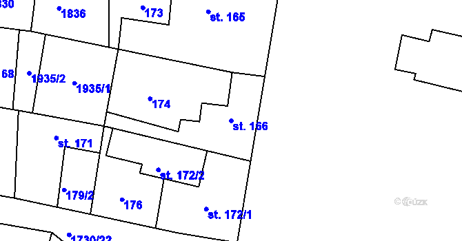 Parcela st. 166 v KÚ Jiřetín pod Jedlovou, Katastrální mapa