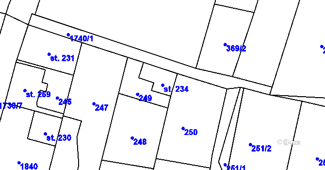 Parcela st. 234 v KÚ Jiřetín pod Jedlovou, Katastrální mapa