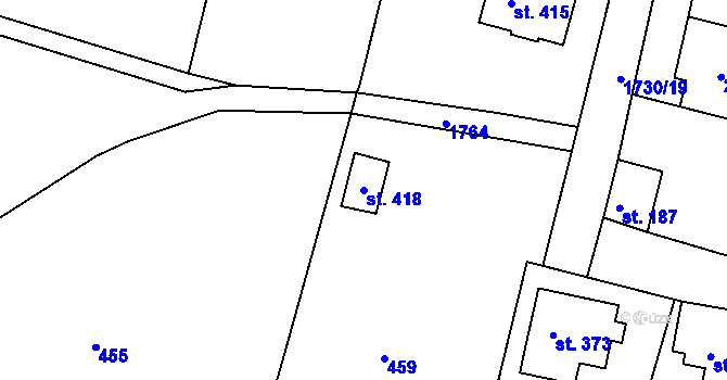 Parcela st. 418 v KÚ Jiřetín pod Jedlovou, Katastrální mapa