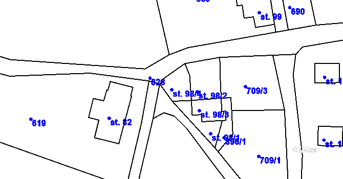 Parcela st. 98/4 v KÚ Rozhled, Katastrální mapa