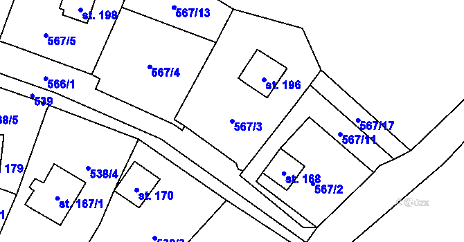 Parcela st. 567/3 v KÚ Rozhled, Katastrální mapa