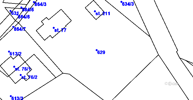 Parcela st. 629 v KÚ Rozhled, Katastrální mapa