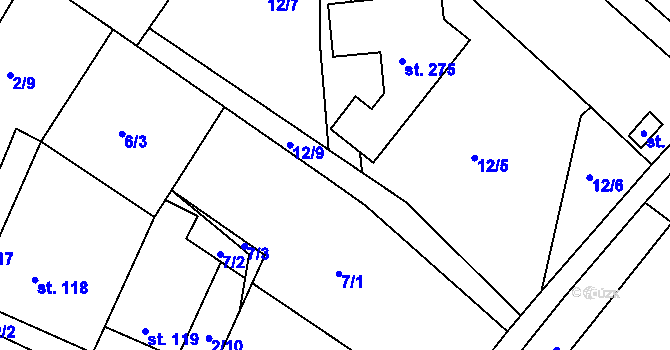 Parcela st. 12/8 v KÚ Jiřice u Kostelce nad Labem, Katastrální mapa