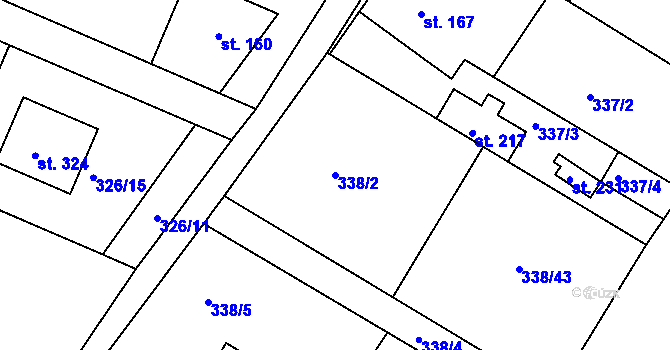 Parcela st. 338/2 v KÚ Jiřice u Kostelce nad Labem, Katastrální mapa