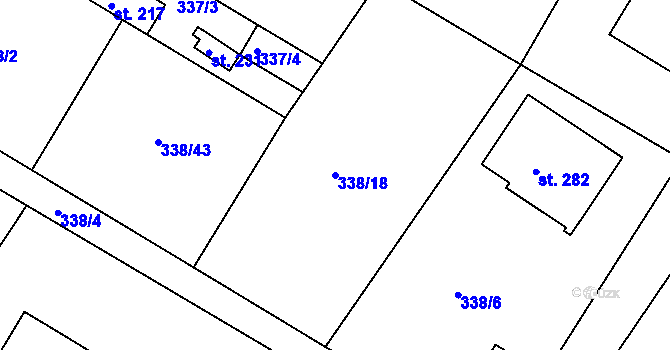 Parcela st. 338/18 v KÚ Jiřice u Kostelce nad Labem, Katastrální mapa