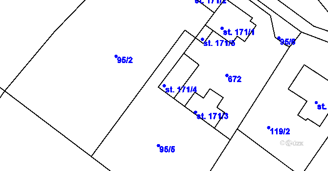 Parcela st. 171/4 v KÚ Jiřice u Kostelce nad Labem, Katastrální mapa