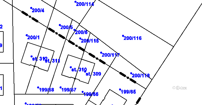 Parcela st. 200/117 v KÚ Jiřice u Kostelce nad Labem, Katastrální mapa