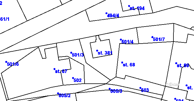 Parcela st. 381 v KÚ Jiřice u Humpolce, Katastrální mapa