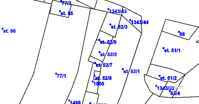 Parcela st. 52/2 v KÚ Jiřice u Humpolce, Katastrální mapa