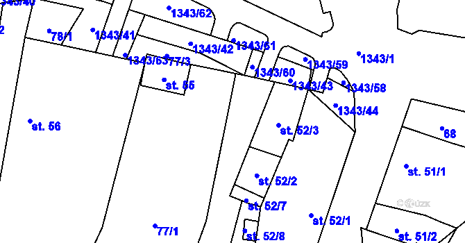 Parcela st. 52/6 v KÚ Jiřice u Humpolce, Katastrální mapa