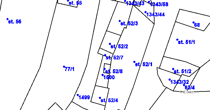 Parcela st. 52/7 v KÚ Jiřice u Humpolce, Katastrální mapa
