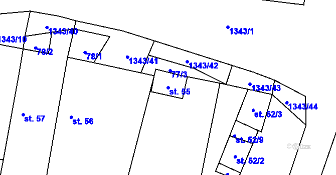 Parcela st. 55 v KÚ Jiřice u Humpolce, Katastrální mapa