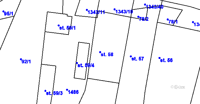 Parcela st. 58 v KÚ Jiřice u Humpolce, Katastrální mapa