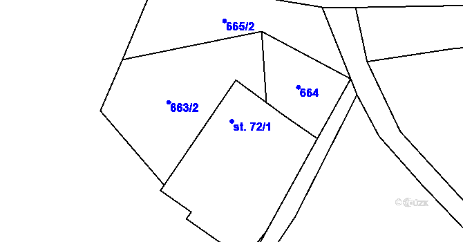 Parcela st. 72/1 v KÚ Jiřice u Humpolce, Katastrální mapa