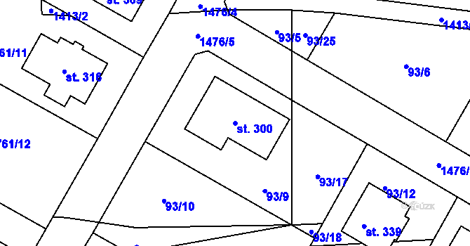 Parcela st. 300 v KÚ Jiřice u Humpolce, Katastrální mapa