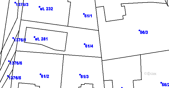 Parcela st. 61/4 v KÚ Jiřice u Humpolce, Katastrální mapa