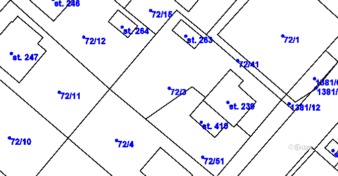 Parcela st. 72/3 v KÚ Jiřice u Humpolce, Katastrální mapa