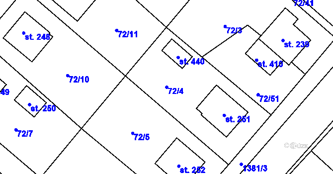 Parcela st. 72/4 v KÚ Jiřice u Humpolce, Katastrální mapa