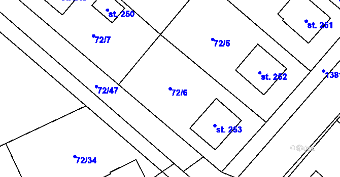 Parcela st. 72/6 v KÚ Jiřice u Humpolce, Katastrální mapa