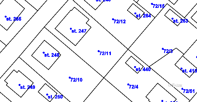 Parcela st. 72/11 v KÚ Jiřice u Humpolce, Katastrální mapa