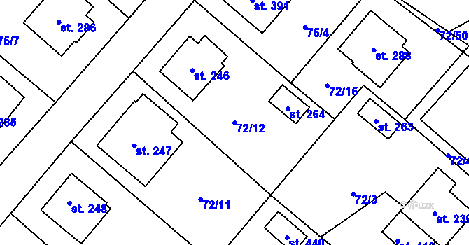 Parcela st. 72/12 v KÚ Jiřice u Humpolce, Katastrální mapa