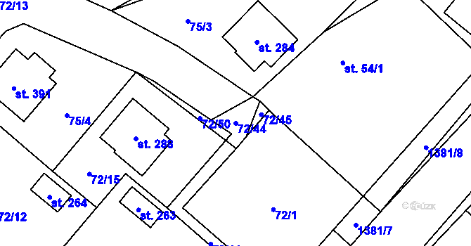 Parcela st. 72/44 v KÚ Jiřice u Humpolce, Katastrální mapa