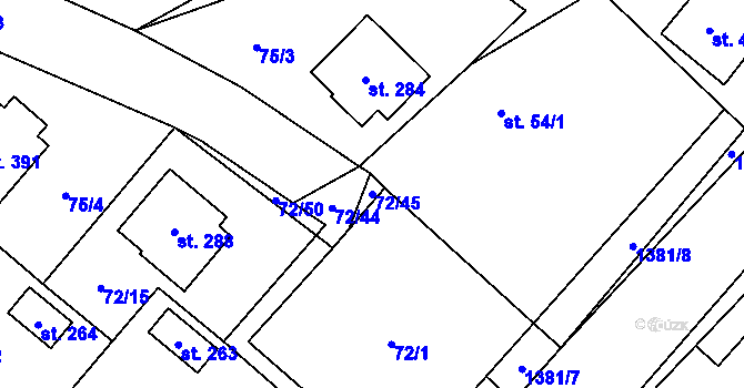 Parcela st. 72/45 v KÚ Jiřice u Humpolce, Katastrální mapa