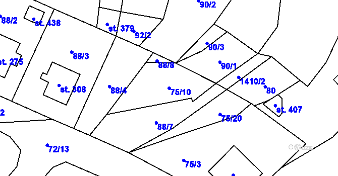 Parcela st. 75/10 v KÚ Jiřice u Humpolce, Katastrální mapa