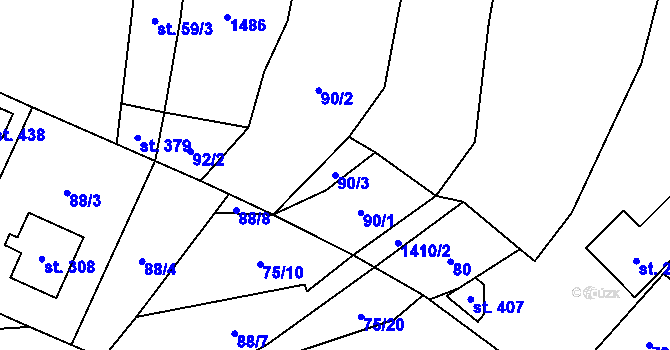 Parcela st. 90/3 v KÚ Jiřice u Humpolce, Katastrální mapa