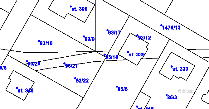 Parcela st. 93/18 v KÚ Jiřice u Humpolce, Katastrální mapa