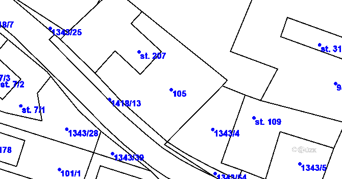 Parcela st. 105 v KÚ Jiřice u Humpolce, Katastrální mapa
