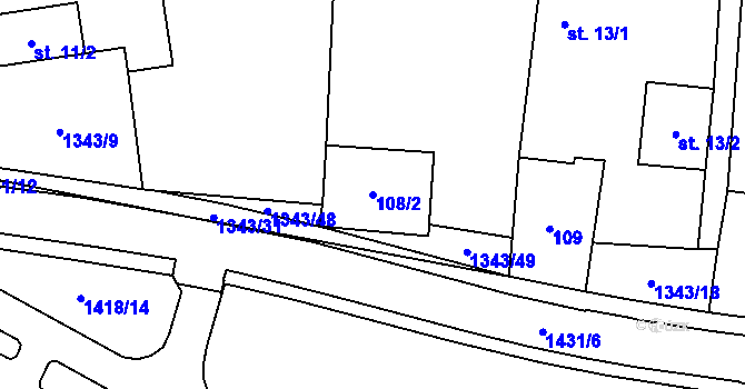Parcela st. 108/2 v KÚ Jiřice u Humpolce, Katastrální mapa