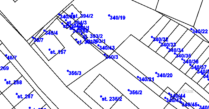 Parcela st. 340/3 v KÚ Jiřice u Humpolce, Katastrální mapa