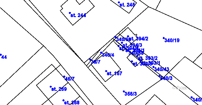 Parcela st. 340/4 v KÚ Jiřice u Humpolce, Katastrální mapa