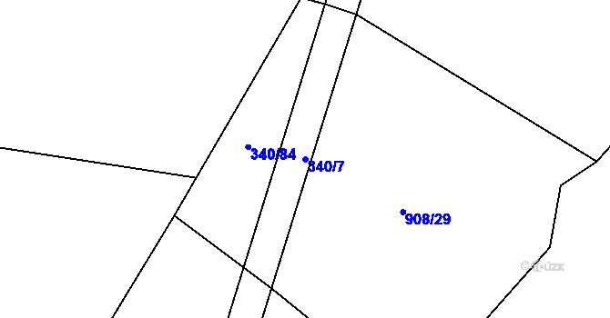 Parcela st. 340/7 v KÚ Jiřice u Humpolce, Katastrální mapa