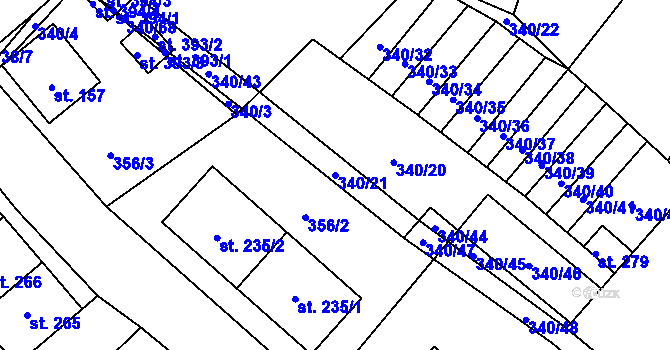 Parcela st. 340/21 v KÚ Jiřice u Humpolce, Katastrální mapa