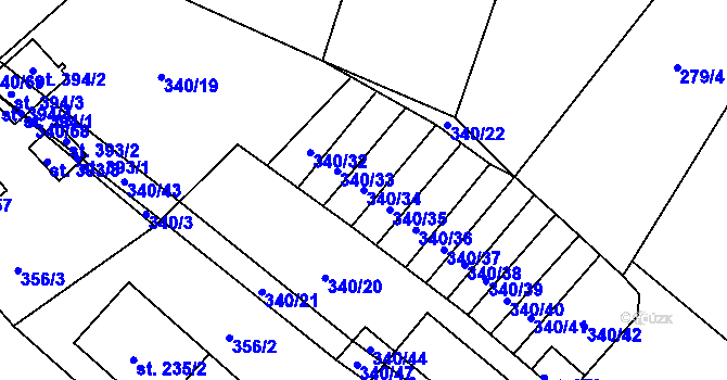 Parcela st. 340/34 v KÚ Jiřice u Humpolce, Katastrální mapa