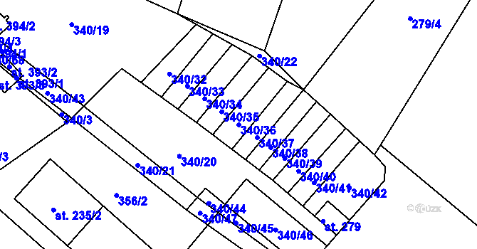 Parcela st. 340/36 v KÚ Jiřice u Humpolce, Katastrální mapa