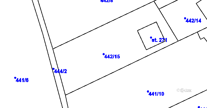 Parcela st. 442/15 v KÚ Jiřice u Humpolce, Katastrální mapa