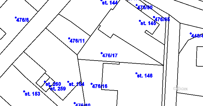 Parcela st. 476/17 v KÚ Jiřice u Humpolce, Katastrální mapa