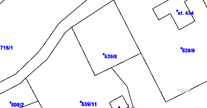 Parcela st. 539/8 v KÚ Jiřice u Humpolce, Katastrální mapa