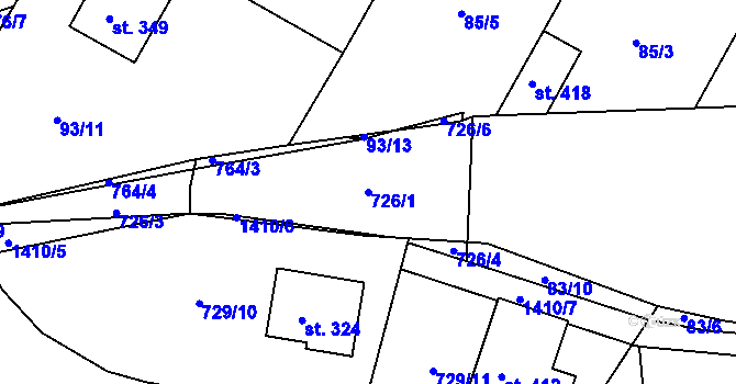 Parcela st. 726/1 v KÚ Jiřice u Humpolce, Katastrální mapa